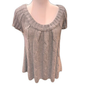 Gray Chunky Cable Knit Fisherman Sweater Short Sleeve Rounded Neck Beachy Y2K M